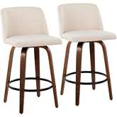 Toriano 26" Counter Stool in Cream Noise Fabric, Walnut Finish & Black (Set of 2)